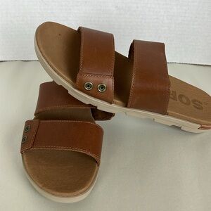 Sorel Tan Leather Slide Sandals Torpeda Womens Size 9.5 Brown